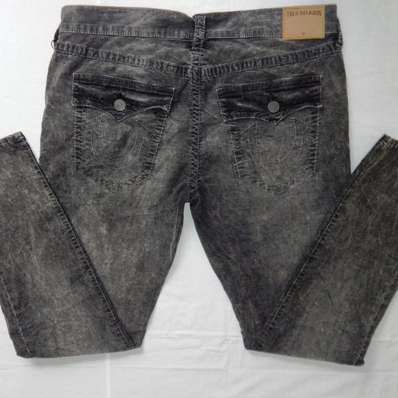 NWT Men TRUE RELIGION GENO RELAXED SLIM FLAP Acid Wash Grey Velour Jeans 38 x 33 - Picture 2 of 8